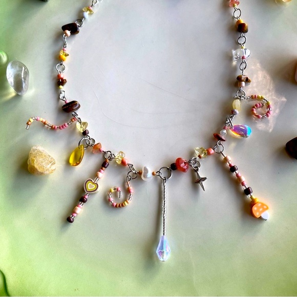 Pacific Northwest Autumn Fairy Brown Orange Fall Tones Beaded Chain Necklace - Picture 5 of 8